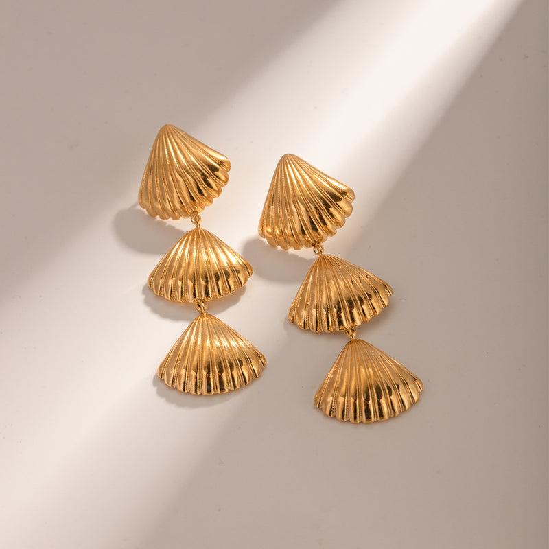 gold plated geometric shell earrings, view 10 - MRSLM