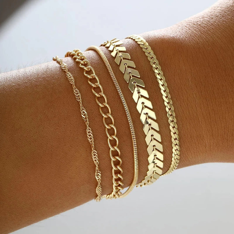 6-piece gold bracelet set, view 2 - MRSLM