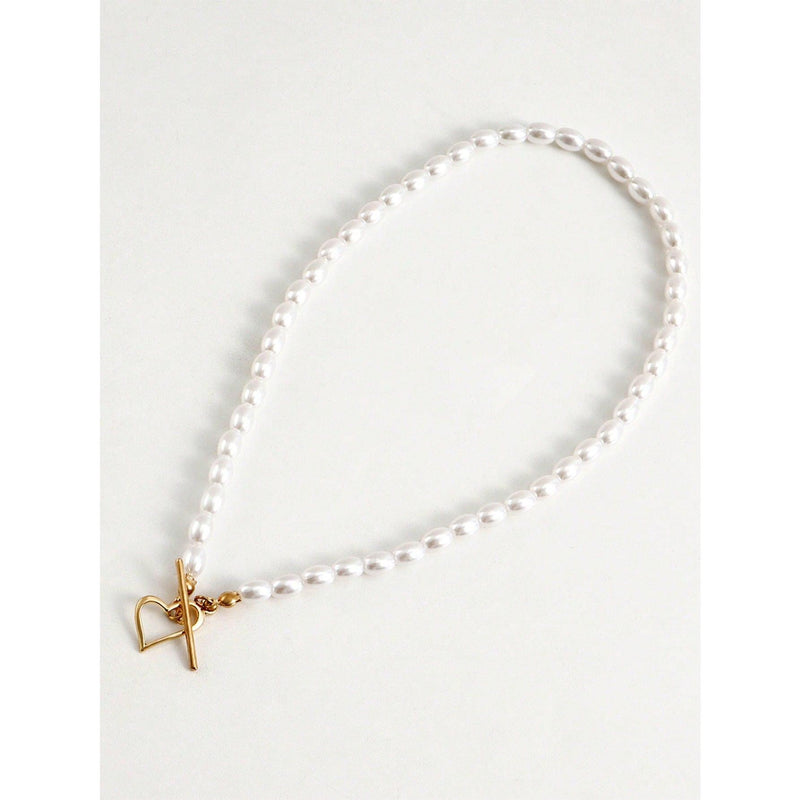 imitation pearl heart pendant necklace, view 9 - MRSLM