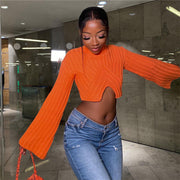 women's short open navel knit sweater, view 2 - MRSLM