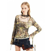 y2k mesh flare sleeve crop top, view 3 - MRSLM
