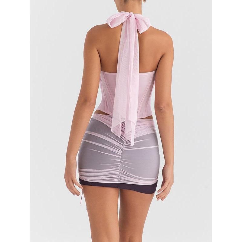 halter neck backless lace tank top, view 9 - MRSLM