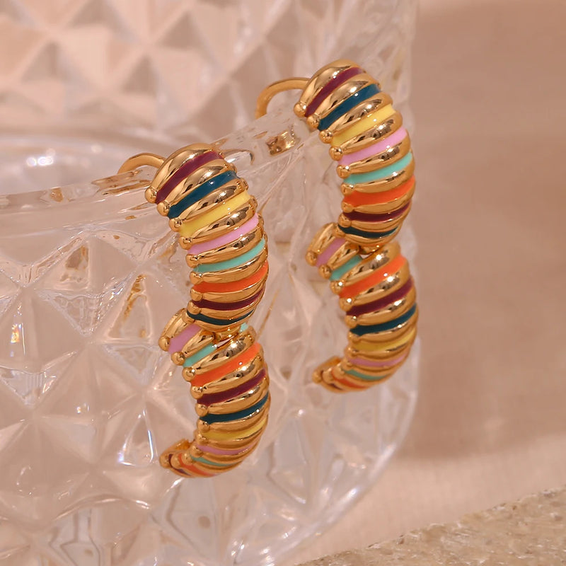 colorful enamel textured hoop earrings, view 8 - MRSLM