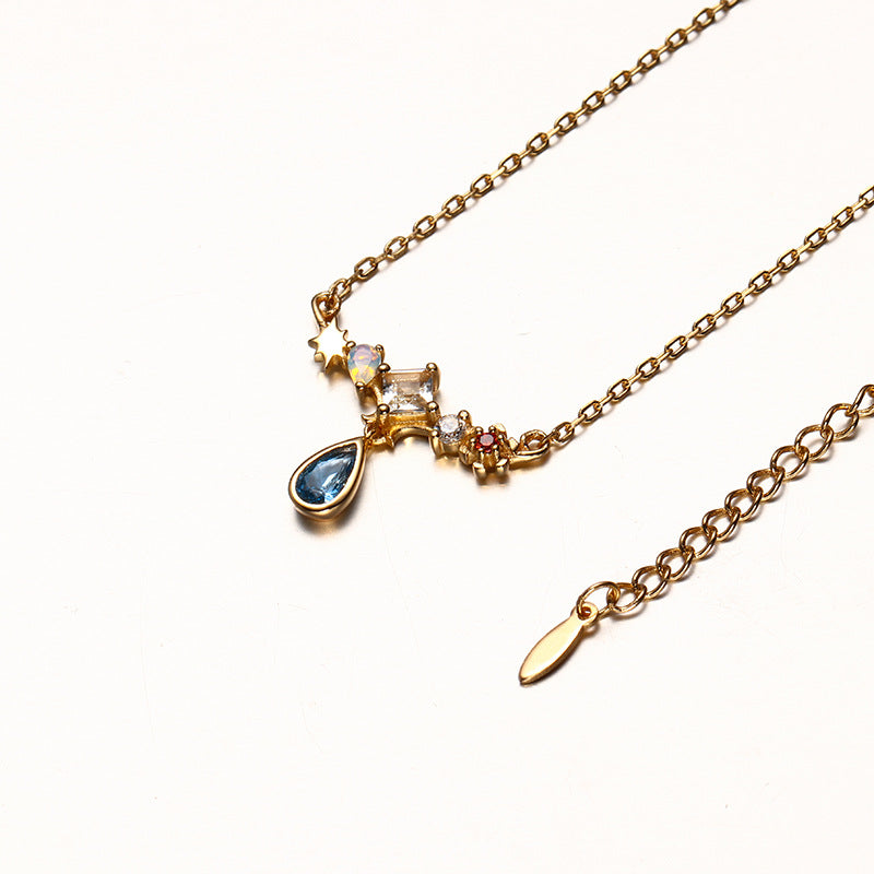 S925 silver 14K gold-plated blue drop necklace, view 2 - MRSLM