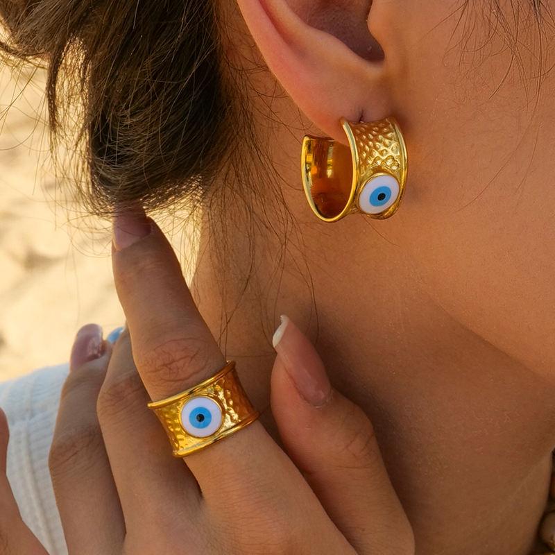 gold-plated devil's eye earrings, view 3 - MRSLM