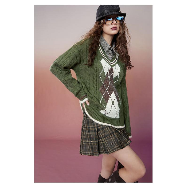 retro rhombus pullover sweater, view 4 - MRSLM