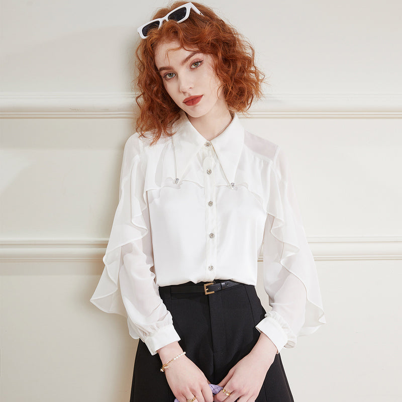 pearl collar chiffon shirt, view 2 - MRSLM