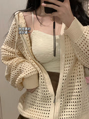 women's hollow-out hooded knit cardigan, view 7 - MRSLM