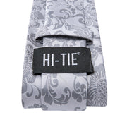 silver grey floral silk necktie set for men, view 6 - MRSLM