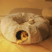 plush cat bed with tunnel, view 3 - MRSLM
