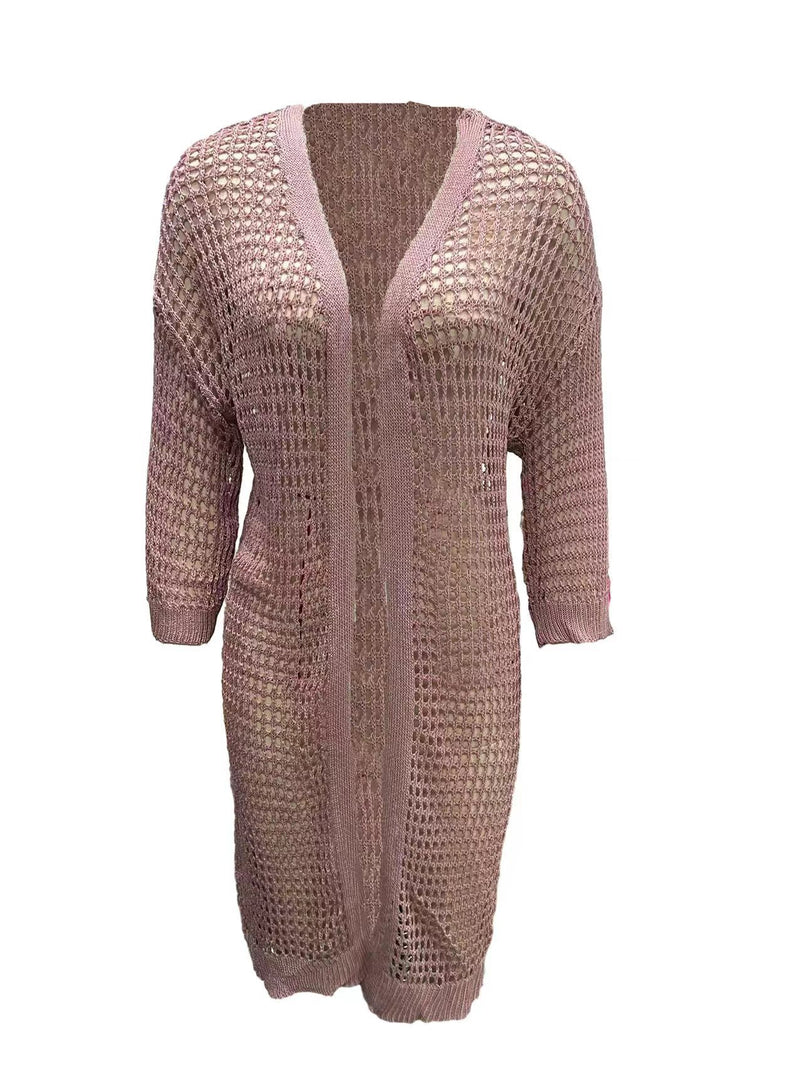 Women's open-knit long cardigan, view 10 - MRSLM