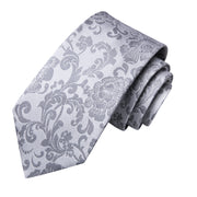 silver grey floral silk necktie set for men, view 4 - MRSLM