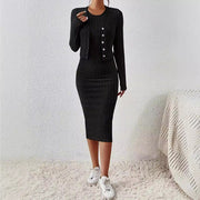 front button cropped top and dress set - MRSLM