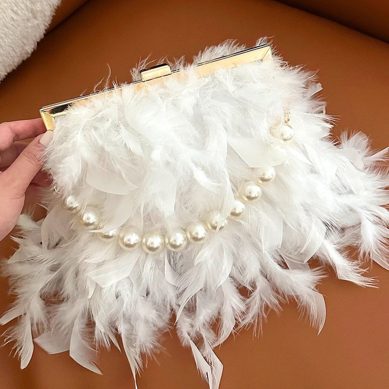 feather pearl top-handle clutch, view 3 - MRSLM