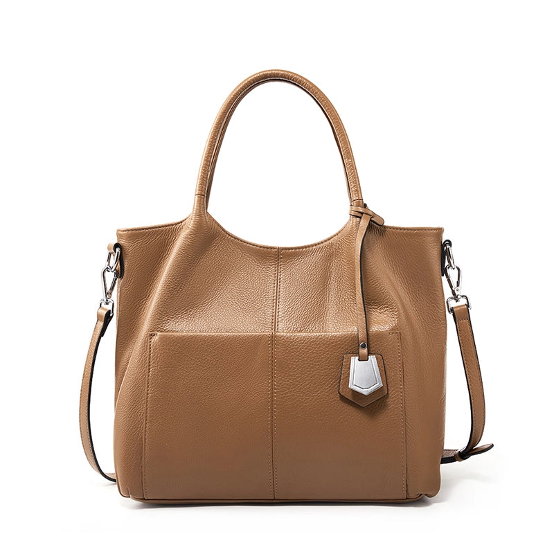 casual genuine leather shoulder tote bag, view 3 - MRSLM