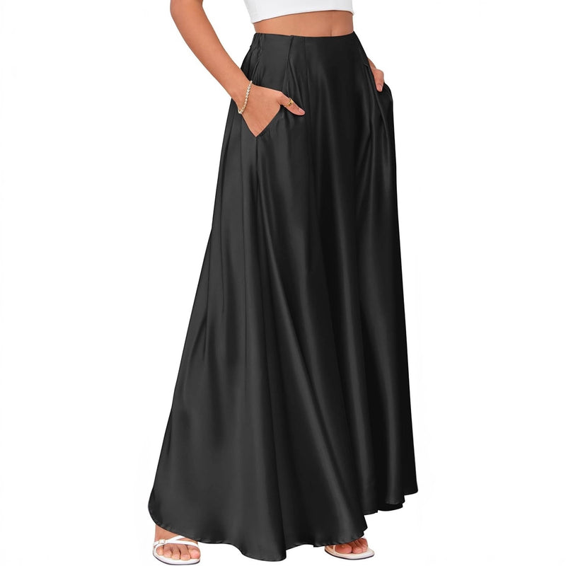Women's satin A-line midi skirt with pockets, view 7 - MRSLM