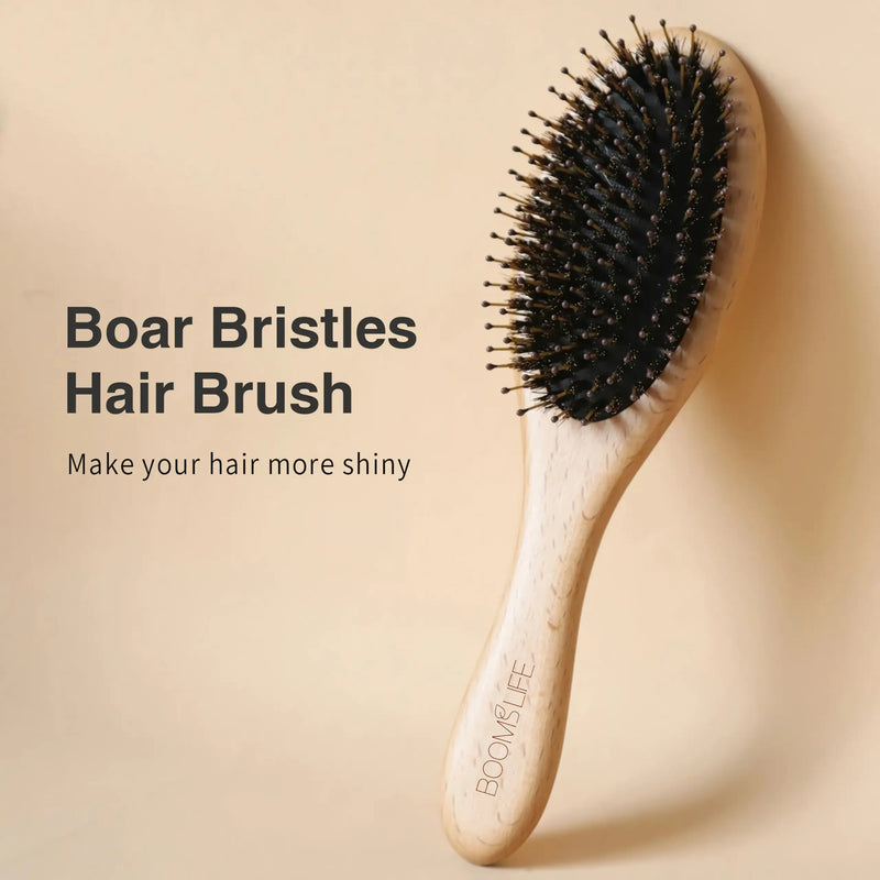 boar bristle wooden hair brush, view 4 - MRSLM