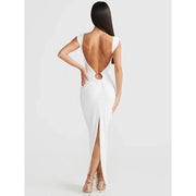 low cut sleeveless maxi dress, view 9 - MRSLM
