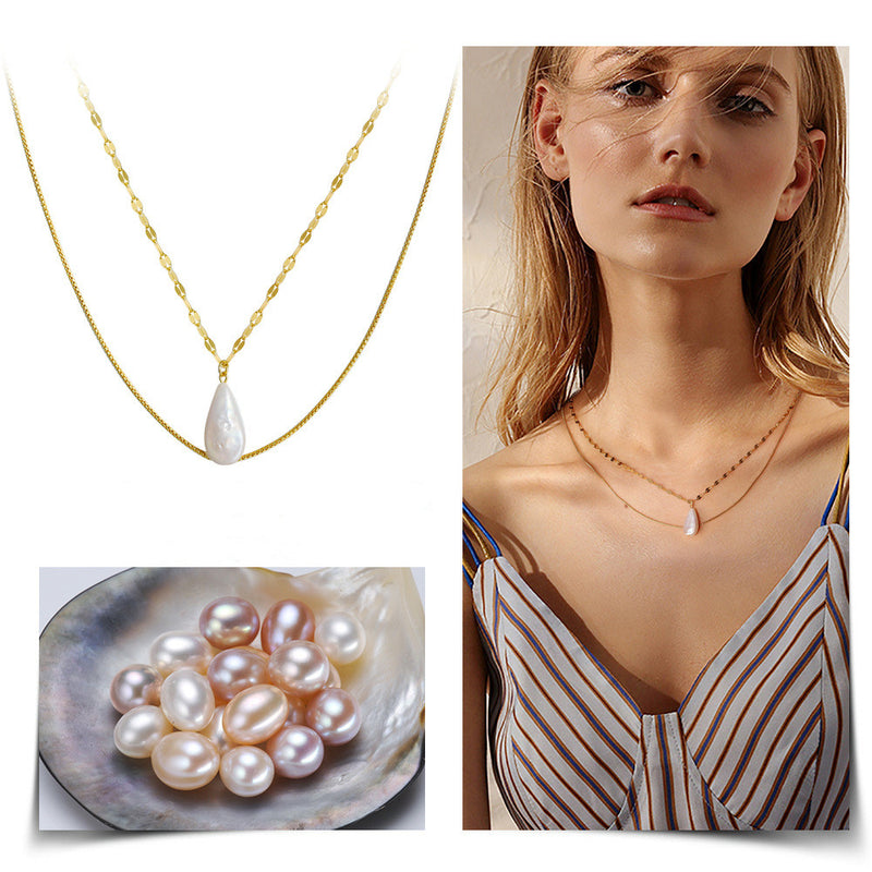 freshwater baroque pearl silver necklace, view 2 - MRSLM