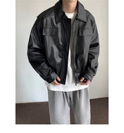 men's vintage motorcycle PU leather coat, view 3 - MRSLM
