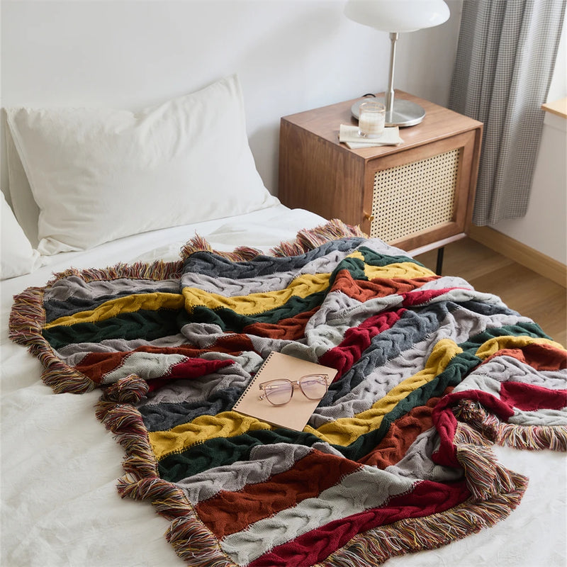 Elegant wool blend blanket with tassel edges, view 3 - MRSLM