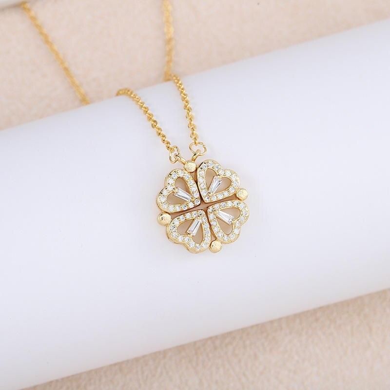 Heart-shaped crystal clover pendant necklace, view 2 - MRSLM