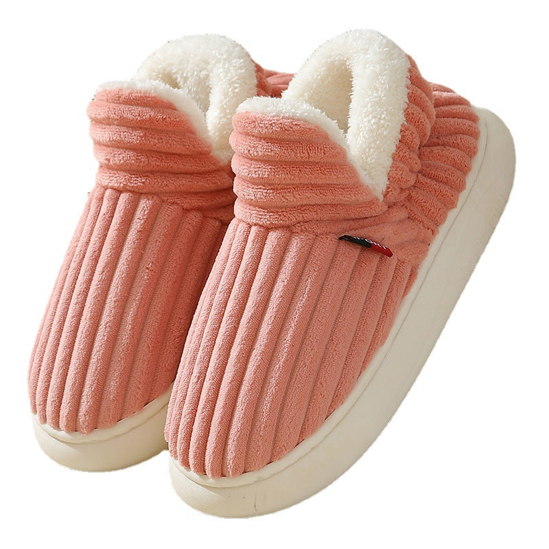 Striped plush couples house slippers, view 3 - MRSLM