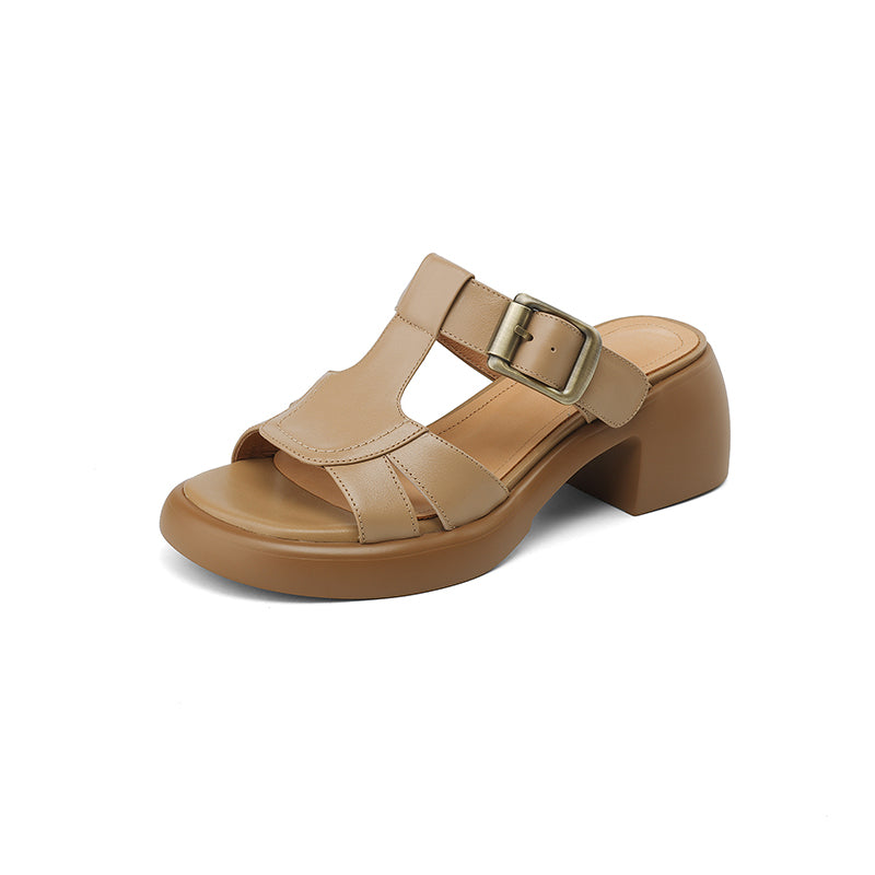 women's leather buckle sandals, view 2 - MRSLM