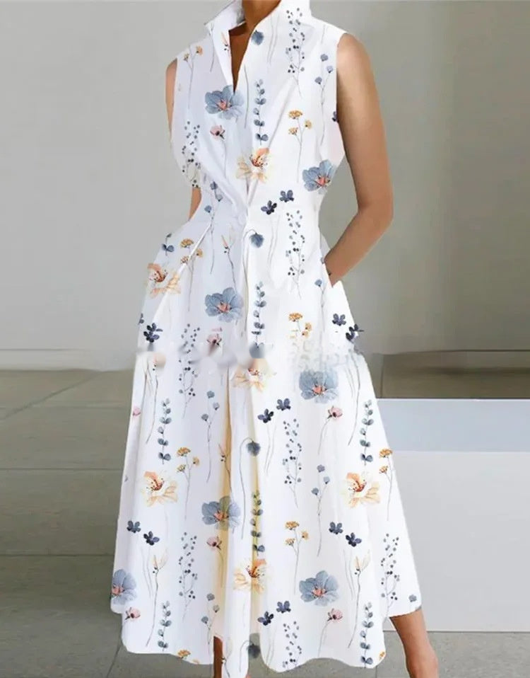 stand-up collar printed mid-length dress, view 2 - MRSLM