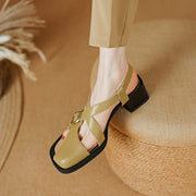 retro square heel leather sandals, view 20 - MRSLM
