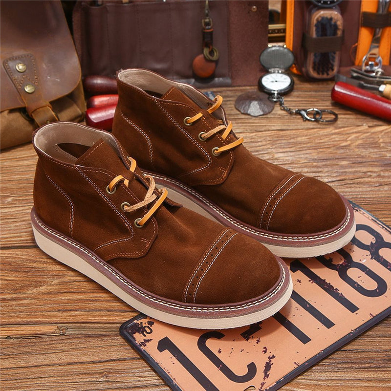 handmade vintage british cow suede ankle boots, view 2 - MRSLM