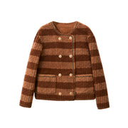 color block wool fleece coat for women, view 2 - MRSLM