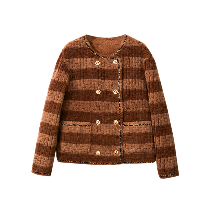 color block wool fleece coat for women, view 2 - MRSLM