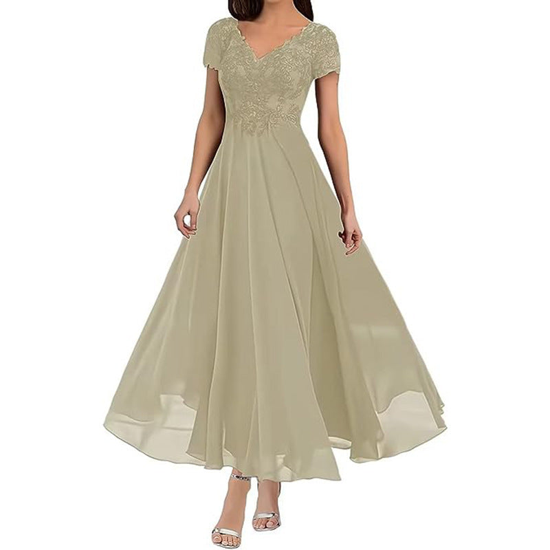 Women's short sleeve long evening dress, view 4 - MRSLM