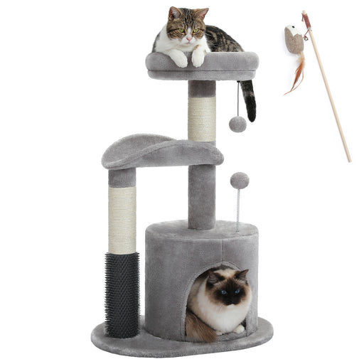 cat tree condo with self-grooming brush, view 3 - MRSLM