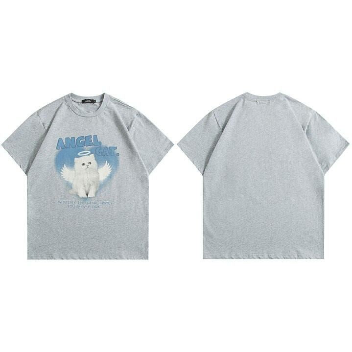 angel cat graphic cotton t-shirt, view 3 - MRSLM