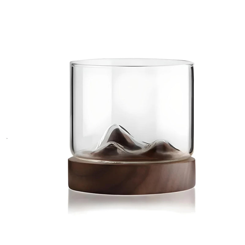 mountain whiskey glass with wooden base, view 4 - MRSLM
