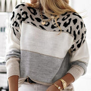 women's leopard print color-block crew sweater - MRSLM