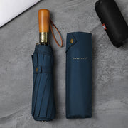 large automatic folding umbrella with wooden handle, view 3 - MRSLM
