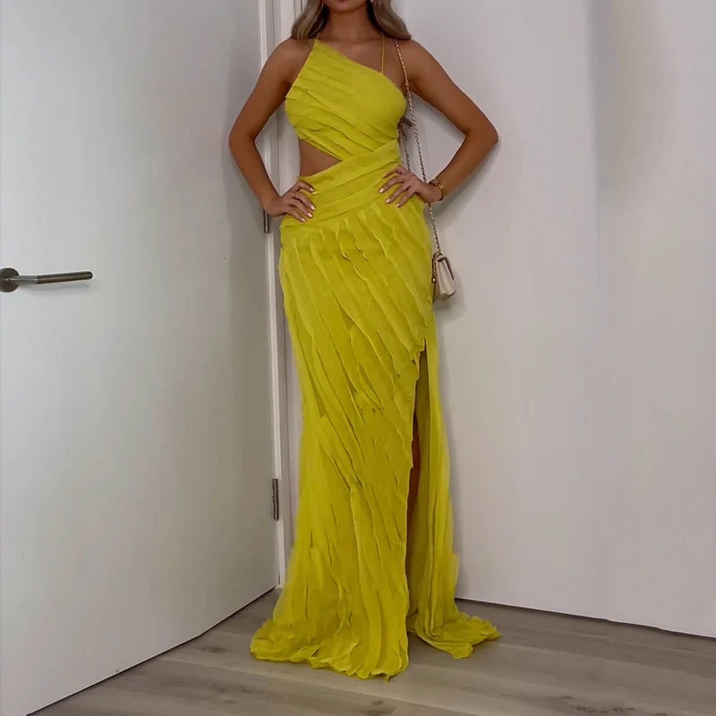 yellow green sleeveless long dress - MRSLM