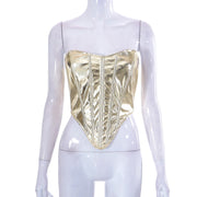 women's metallic lace-up crop top, view 6 - MRSLM