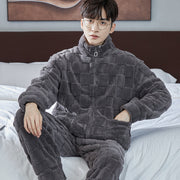 Men's fleece-lined flannel pajama set, view 12 - MRSLM