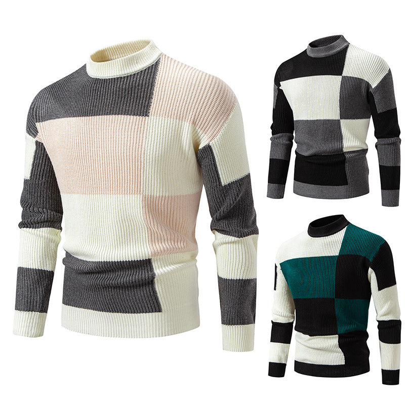 Men's Sweater Half Turtleneck Color Matching Casual