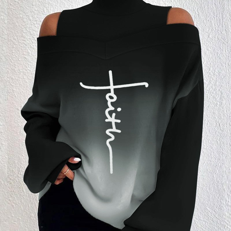 contrasting color patchwork off shoulder top, view 3 - MRSLM