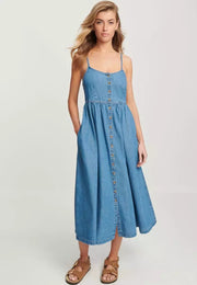 denim suspender dress, view 6 - MRSLM