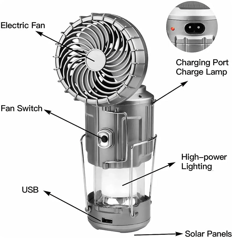 solar rechargeable camping light and fan, view 6 - MRSLM