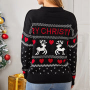 Women's elk heart Christmas knit sweater, view 9 - MRSLM