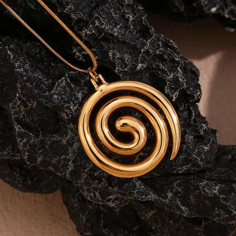18k gold plated snake chain spiral pendant necklace, view 3 - MRSLM