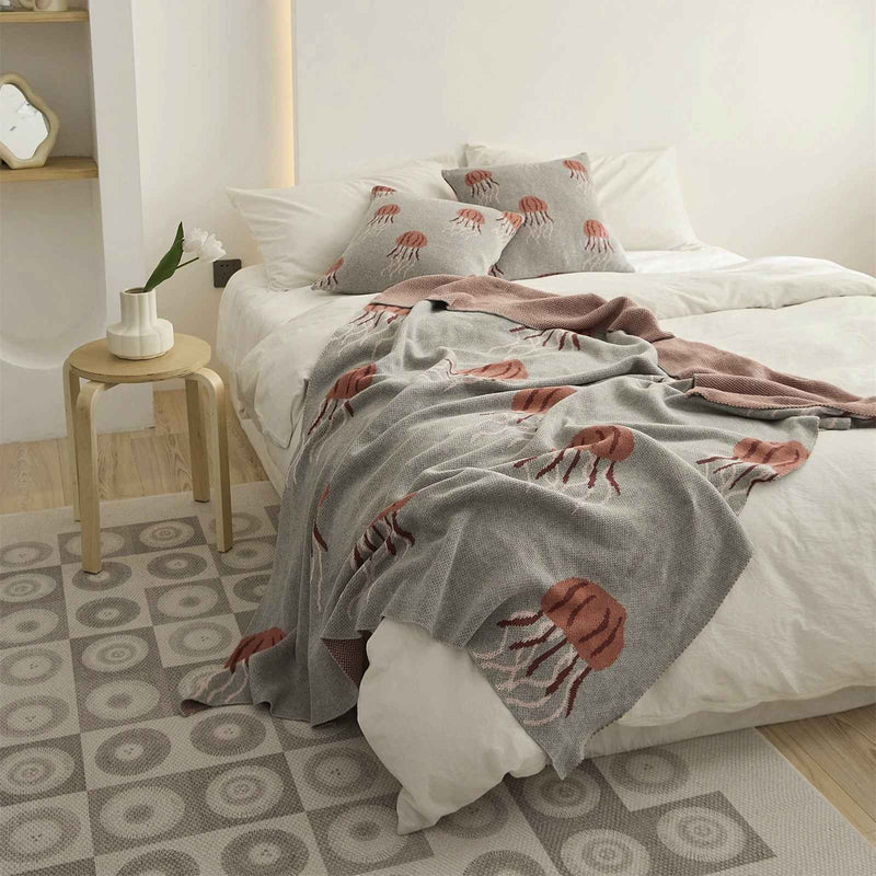 kawaii jellyfish cotton knitted blanket, view 4 - MRSLM