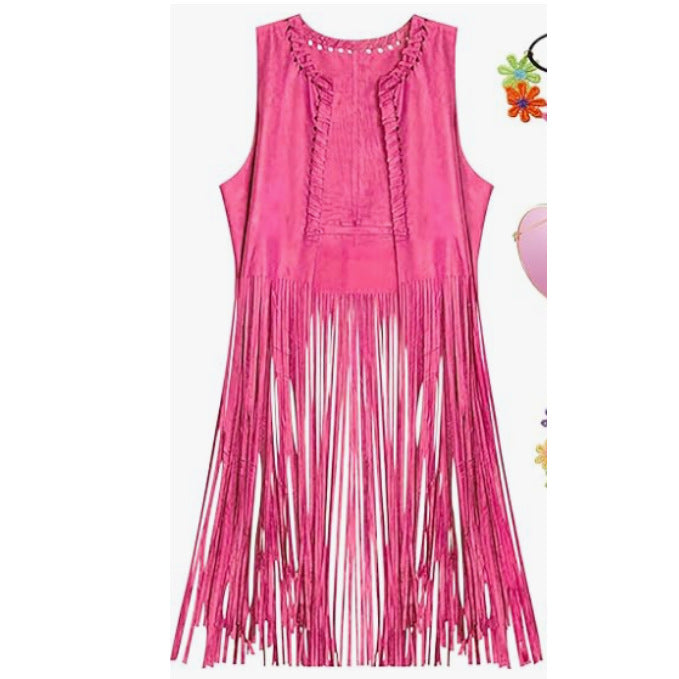women's suede tassel vest coat, view 5 - MRSLM